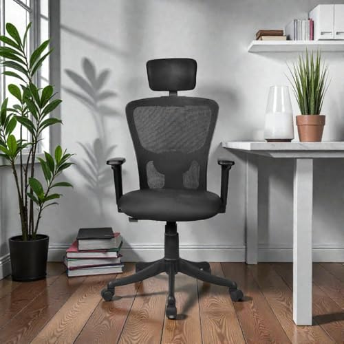 Image of Ergonomic High Back Mesh Office Chair with Headrest | Adjustable Armrests & Height | Breathable Swivel Computer Chair for Home & Office