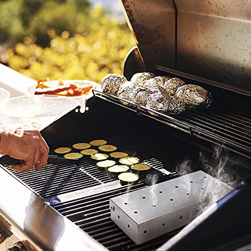RoseFlower Räucherbox, Edelstahl BBQ Smoker box für Gas-, Kohle- und Elektrogrill - Grill zubehör räucherchips für aromatischer Rauchgeschmack im Fleisch - mit praktischem Klappdeckel 2