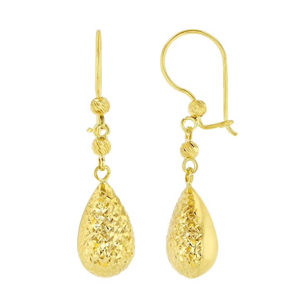 14k Yellow Gold Textured Teardrop Dangle Drop Earrings 9 5mm