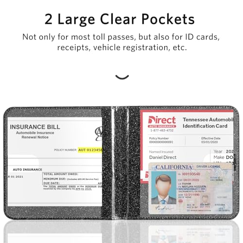 Image of CoBak Car Registration and Insurance Holder - Vehicle Glove Box Car Organizer, Auto Truck Comparment Accessories Case for Essential Document, Driver License, Cards (Glitter Black)