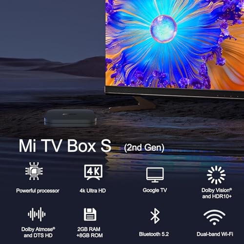 Mi TV Box S 2nd Gen, Ultra 4K HD Streaming Media Player 2GB RAM+8GB ROM Mi Smart TV Box, Unterstützt Google TV, Dolby Vision, HDR10+, Dolby Atmos, DTS-HD Sound, Drahtlose Projektion, Dualband-WLAN – Bild 3