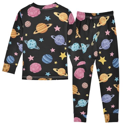Pajama Sets Long Sleeve Space Planets Stars Pattern Soft Comfy Sleepwear 2 Piece PJS 3-8T3