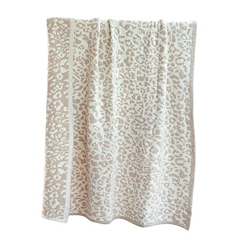 Fluffy Microfiber Leopard Knitted Throw Blanket Super Soft Cozy Lightweight Fleece Bed Blanket For Sofa Bed Stone Cream 53"X70" #TOP4