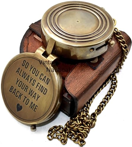 Brújula de Cadena de Latón con Estuche de Cuero para Camping miniatura 2
