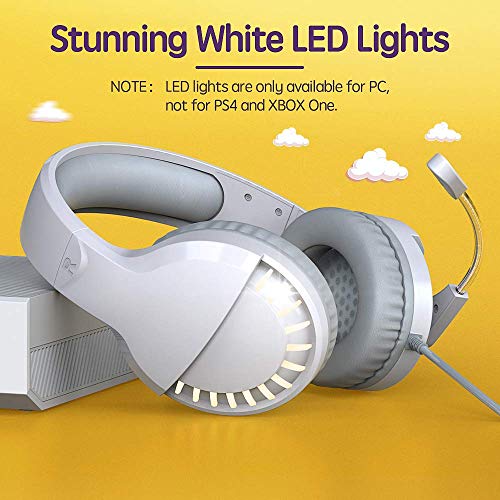 Versiontech. White Gaming Headset Ps5 Ps4 Game Headphones Xbox One Gaming Earphones With Mic, Led Lights For Ps5/ Ps4/ Xbox 1/ Pc/Mac Computer/Switch, Kids, Girls #TOP4