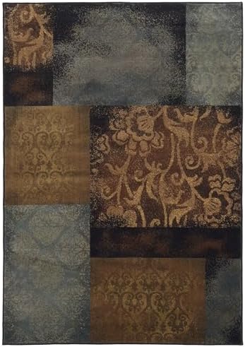 Oriental Weavers Hudson Area Rug - 4878B - 5'3" x 7'6" - in Blue/Brown - Eclectic Global Style, Stain Resistant, Family and Pet Friendly, Bedroom, Office Rug