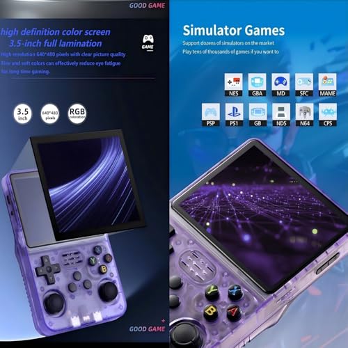 Image of R36S Retro Game Console 3.5 IPS, 64GB 15000+ Games, 13+ Emulators, Portable Handheld for Kids /Adults (Purple)