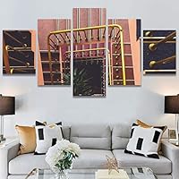 SIGNWIN 5 Panel Canvas Wall Art Architecture & Maps Closeup Cool Industrial Multicolor Patterns for Home Decorations Ready to Hang - 60