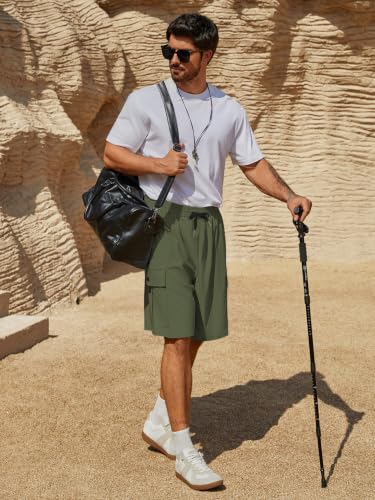 Image of Hardaddy Men's Casual Stretch Cargo Shorts Classic Drawstring Elastic Waist Relaxed Fit Work Short with 5 Pockets