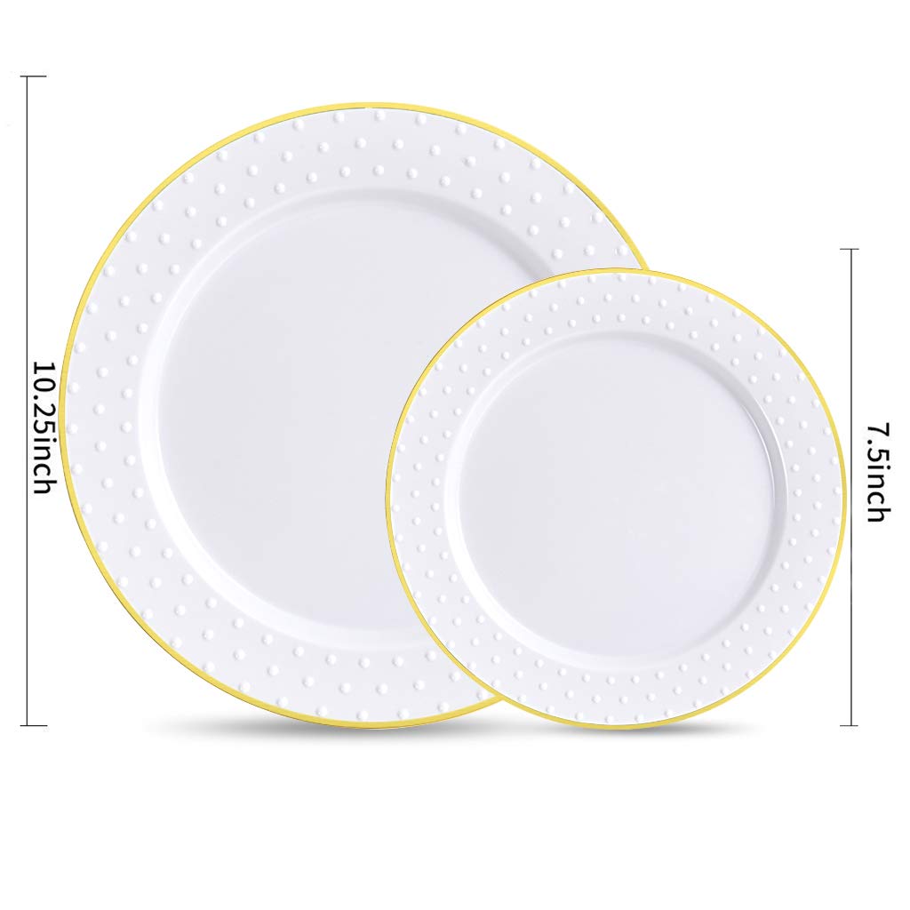 Buy 102pcs Plastic Plates Heavy Duty Gold Plastic Plates, White