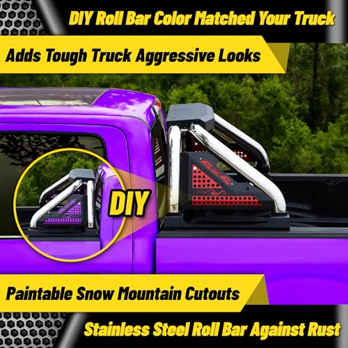 Image of MONOKING Roll Bar for Mid-Size Truck with Brake Light, Stainless Steel Rack Sport Bar for Tonneau Cover for 2007-2026 Tacoma Gladiator Colorado Ranger Canyon Frontier Dakota, DIY Color Chase Rack