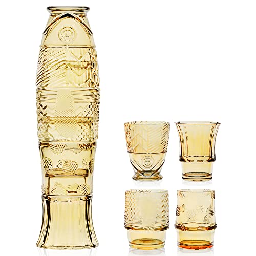 REAWOW Stapelbare Whiskey Gläser 4 Stück Stapelbare Trinkgläser Fischstapelgläser Wassergläser Stapelbar