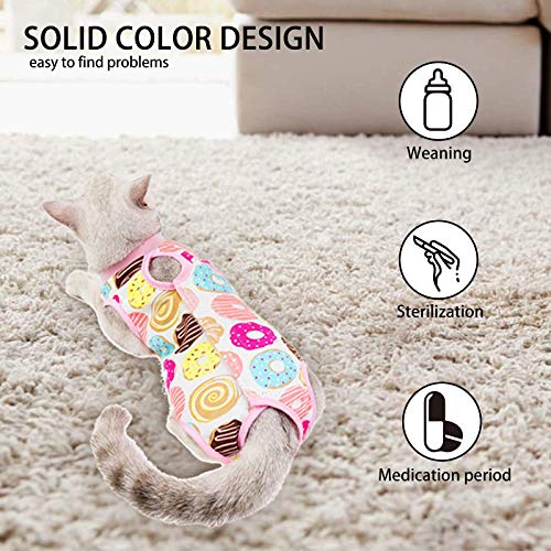 Image of Cat Professional Surgical Recovery Suit,E-Collar Alternative for Cats Dogs,After Surgery Wear, Pajama Suit,Home Indoor Pets Clothing Doughnut S
