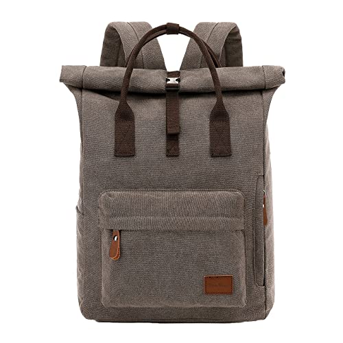 TANTOMI Damen Herren Rucksack Laptop Rucksack Kapazität Voluminös Eleganter Design Handgepäck Rucksack Wasserfest Canvas Braun 14 x 30 x 44 cm