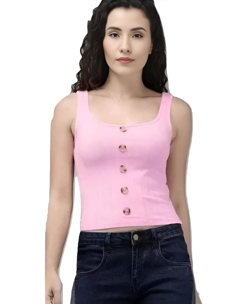 fashion passion india Women's Crop Sleeveless Round Front Neck Button Tank Top | Women’s Solid Ribbed Sleeveless Stretchable Round Neck Top/T-Shirt for Casual-picture-0