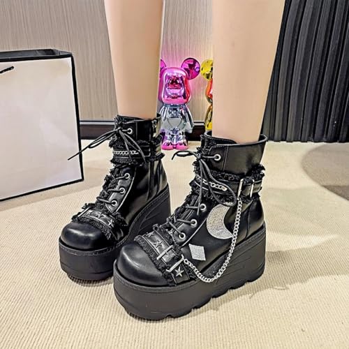 Image of Ulalaza Women Mary Jane Dress Pumps Lolita Shoes Cute Platform Gothic Double Ankle Strap Round Toe Chunky Heel Uniform Pumps Shoes Perfect for School Party Business Work Dance Date Night Club