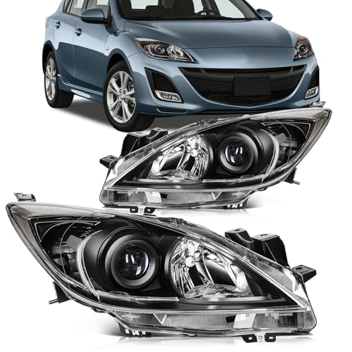AZHZ Headlights Assembly for Mazda 3 2010-2013 Black Housing Clear Reflector Clear Lens Replace# BBM4510L0K MA2518130 (1 Pair)