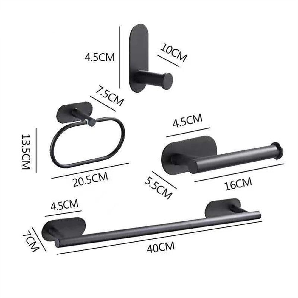 Juego de 4 Piezas sin Perforaciones de toallero, aro para Toalla, Barra para Toalla de baño, Colgante para baño, Gancho para Abrigo, Soporte para Papel, Juego de 4 Piezas, Negro, 4 Piezas