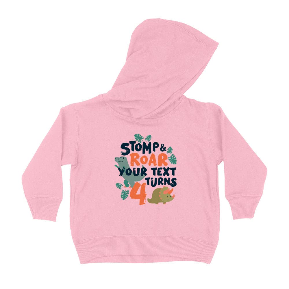 Stomp and Roar 4th Birthday Custom Name Personalized Kids Hoodie Sweatshirt Toddler 2T Light Pink