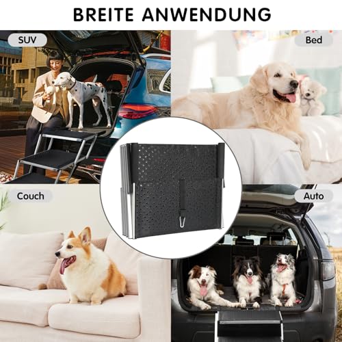 SDLDEER Hundetreppe Auto, 4 Stufen Hunderampe Auto klappbar, Einstiegshilfe Hund Auto für alle Fahrzeuge nutzbar, Höhenverstellbar, Belastbar bis 80 kg