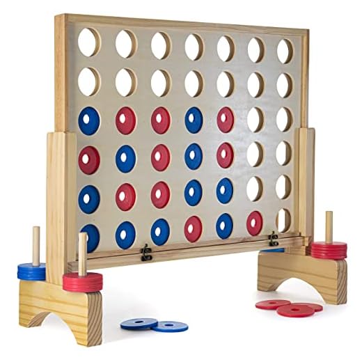 Prextex Giant 4 in A Row Wooden Family Game 3ft x 2 ft Indoor/Outdoor Use Connect The 4 to Win Travel Bag Included