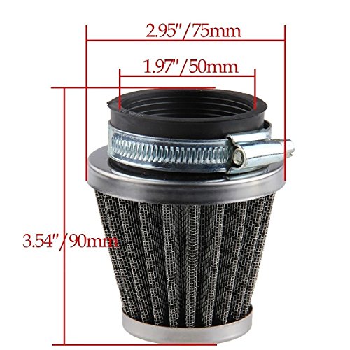 Beehive Filter 50mm Filtre à air pour 50cc-110cc Motorcycle ATV Dirt Pit Bike Go Kart Oval Metallic Clamp-on Refit Intake Funnel Silver