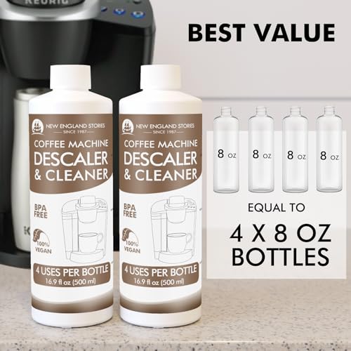 Image of New England Stories 8 Uses Descaling Solution Compatible with Keurig - 33.8oz Coffee Machine Descaler, Espresso Coffee Maker Cleaner, Coffee Pot Limescale Remover