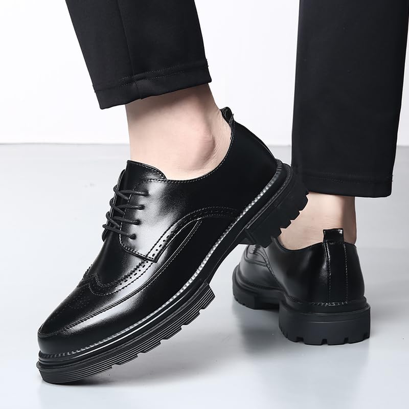 Men's Platform Dress Shoes Vintage Leather Brogue Wingtip Oxfords Classic Lace-up Lug Sole Casual Derby Shoes3