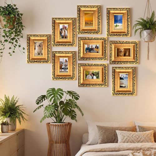 Image of 12 Pcs 2 x 3 Inch Black Gold Small Picture Frames Bulk Mini Vintage Antique Ornate Retro Baroque Photo Frames with Backboard for Wall Hanging Tabletop Home Decor Wedding Christmas Display