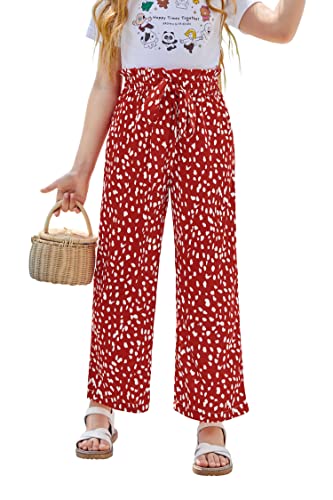 Image of SySea Girls Wide Leg Pants Kids Cute Print High Waisted Loose Fit Comfy Belted Lounge Trousers with Pockets
