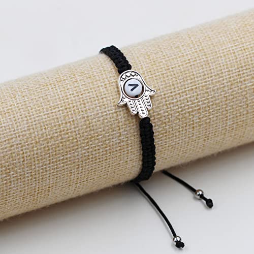 Image of Uloveido Customized A to Z 26 Letters Hand of Fatima Bracelet - Fatima Hamsa Hand Evil Eye Protection Bracelet Lucky Charm Adjustable Braided Black String