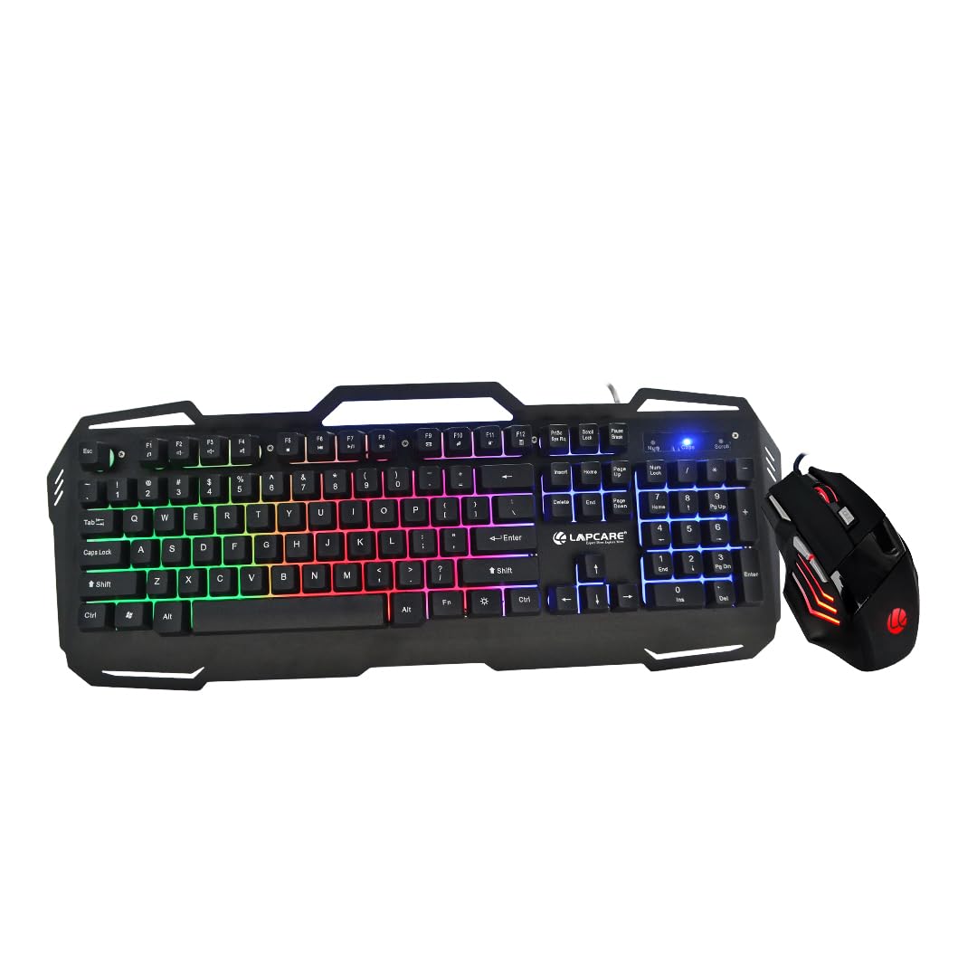 LAPCARE Champ Series Fighter Gaming Combo with Mouse (LED Rainbow, DPI 3600, 7 Buttons, 603EP Sensor) & Keyboard (LED Membrane & US Layout, 50m Lifespan, Multimedia Hotkeys) (B0CQJSY3G9) Amazon Price History, Amazon Price Tracker