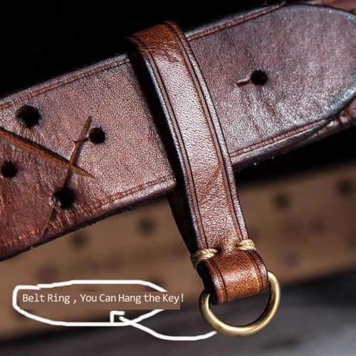 Handmade Classic Vintage Brown Belt, Double Row Jeans Ripped 3.8cm Versatile Needle 100% Leather Belt4