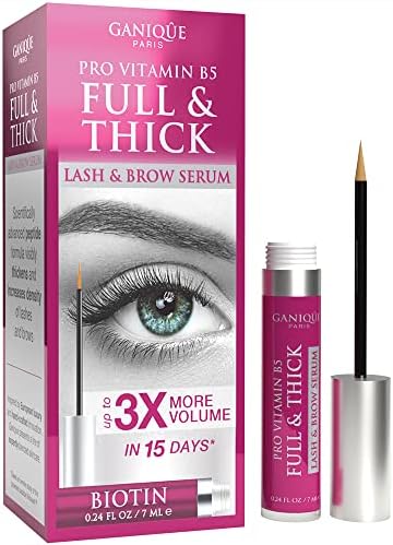 Ganique Pro Vitamin B5 Full & Thick Lash + Brow Serum, Apply Nightly for Thicker, Fuller Brows and Eyelashes, 7ml