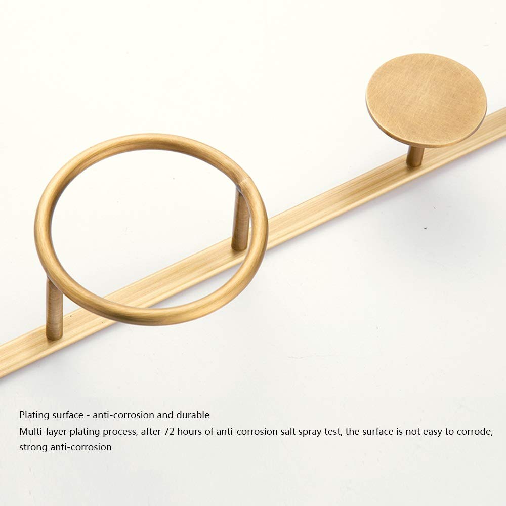 LYGXWJFC Wandgarderobe aus Messing mit 6 runden Haken. Stilvoller Hut- und Handtuchhalter Portemanteau für die Dekoration im Eingangsbereich – Gold-Finish