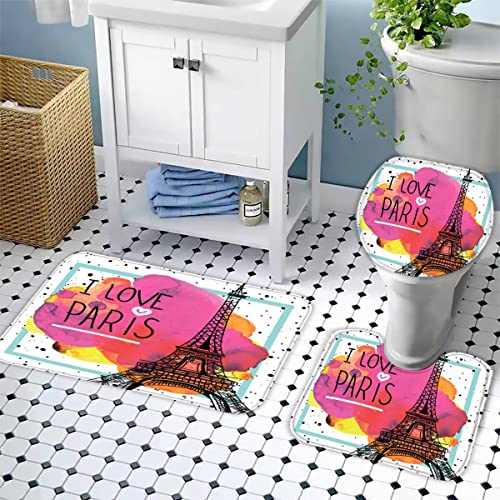 Badezimmerteppich-Set 3Teilig Eiffelturm rutschfest Waschbar Badematte Badezimmer Weich Mikrofasern WC-Deckelbezug… – Bild 3