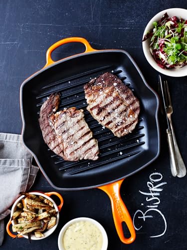 Foto von LE CREUSET Signature Gusseisen-Grillpfanne, Quadratisch, 26 cm, Für alle Herdarten inkl. Induktion geeignet, 2,86 kg, Ofenrot