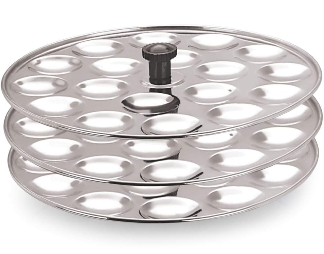 Madurai Famous 54-Pit Mini Idli Plate Set (3 Plates) | Non-Stick Coin Idli Maker | Perfect for Ghee Mini Idlis | Fits All Cookers & Idli Stands