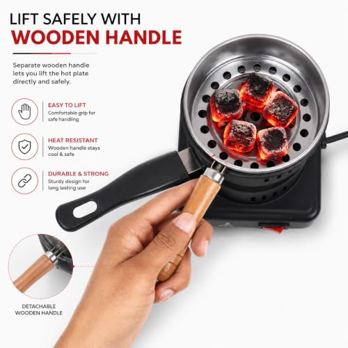 Image of Al-Afandi 1000w Hot Plate Charcoal Burner Sigdi Electric Stove Insant Coal Burner Coffe Maker, Boiling Water, Making Tea 5 minutes Coal Heater - Black