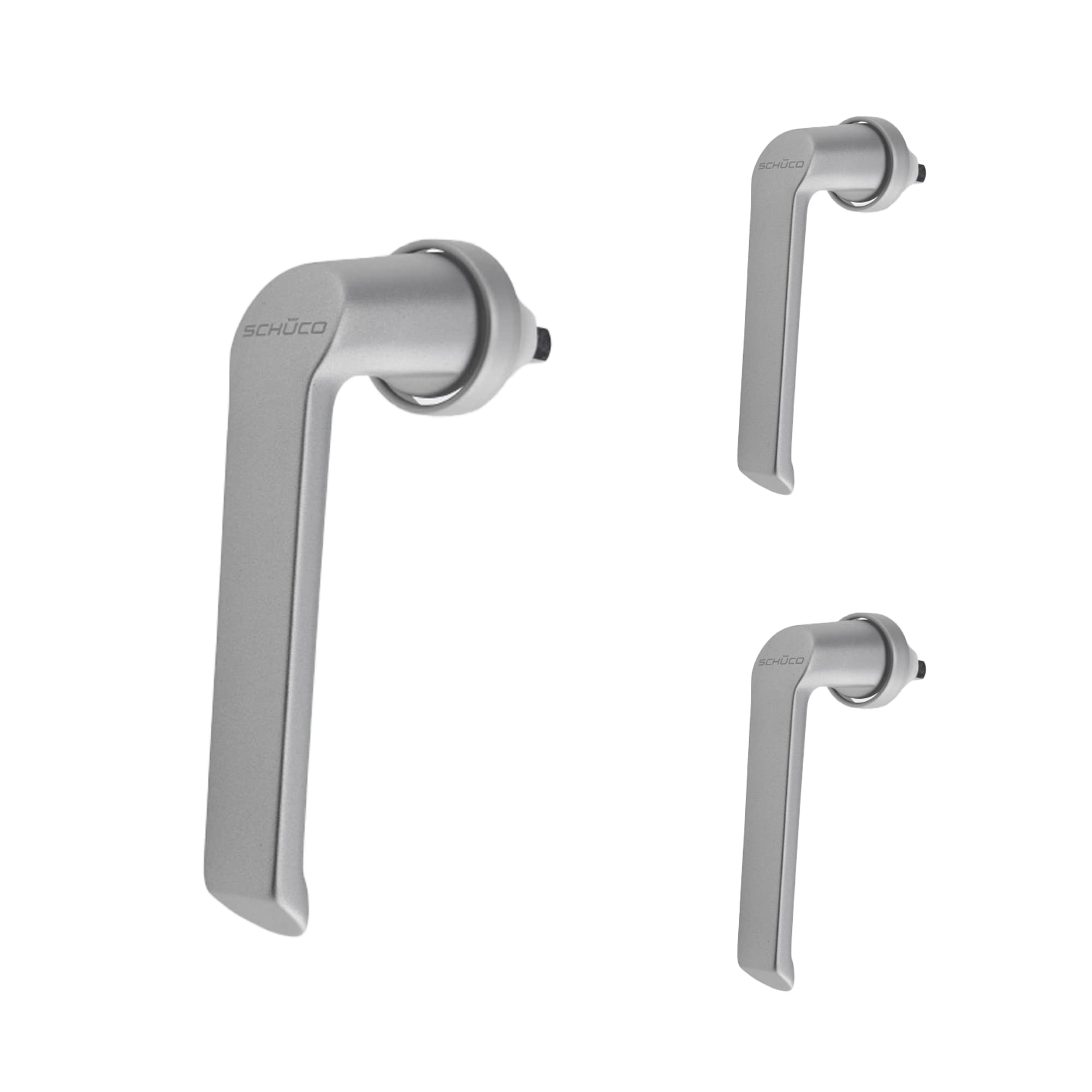 SCHÜCO Maniglia per finestra in alluminio in set risparmio da 3 pezzi, colore argento – EV1 | sistema Schüco | Sistema di profilo Royal S, AWS e AvanTec