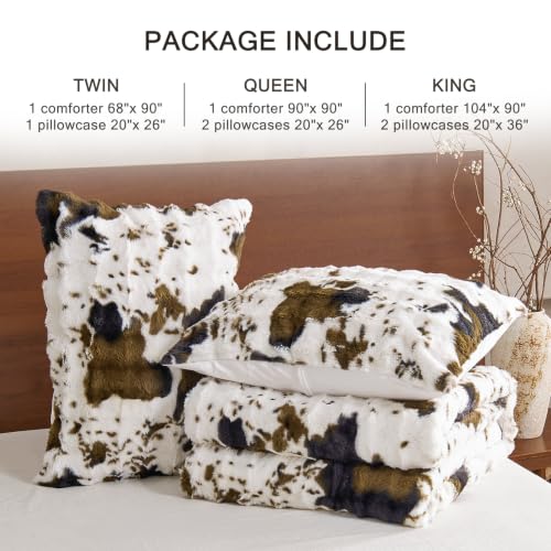 Image of EMME Fluffly Faux Rabbit Fur Bubble Comforter Set Twin, Cow Print