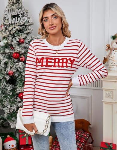 shermie Womens Stripes Sweaters Long Sleeve Crew Neck Casual Cute Heart Pullover Sweater2