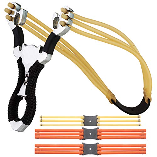SLINGQIKAI Stainless Steel Slingshot Powerful recurve Slingshot Professional Outdoor Hunting Catapult,with 4 Rubber Bands (Straight)
