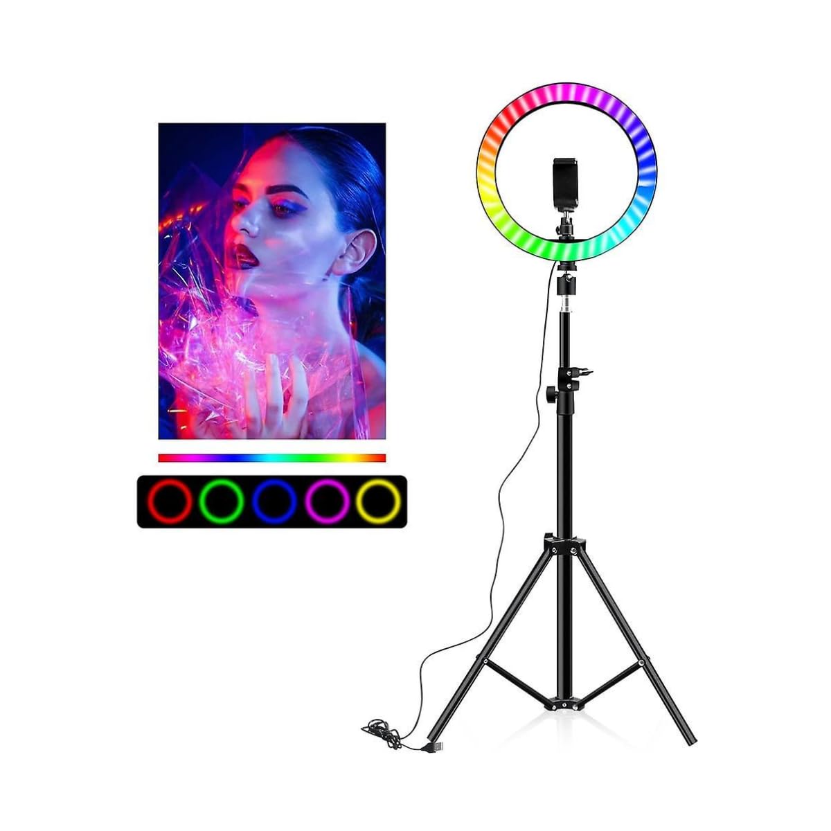 DIGI CORE16 Inch RGB Ring Light With Tripod Stand 2.1 Meter Height, Selfie Light and 360° Phone Holder for Live Broadcast, Youtube, Instagram and Tik Tok Video Making