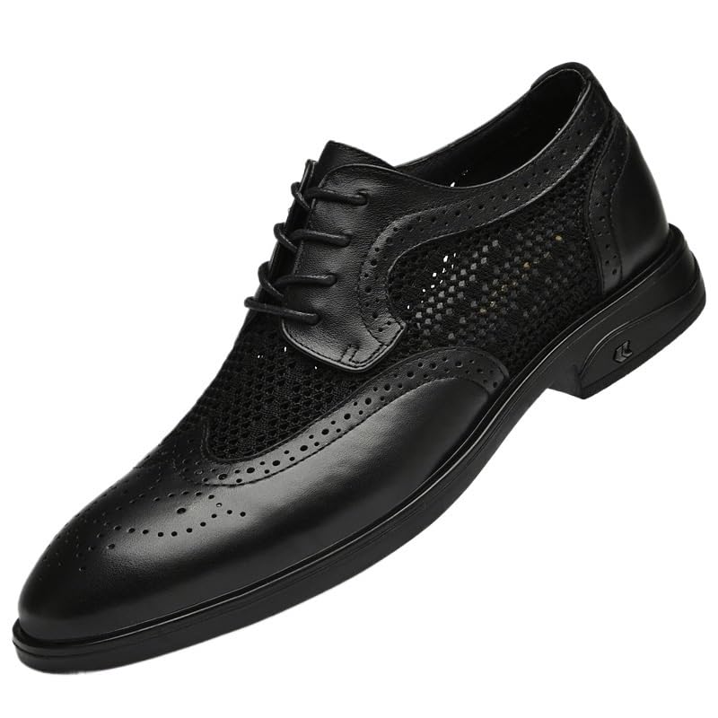 Mens Oxford Dress Shoes Uniform Waterproof Leather Lace Up Brogue Non Slip Slip Resistant Rubber Sole Wedding Formal Work Shoes for Men