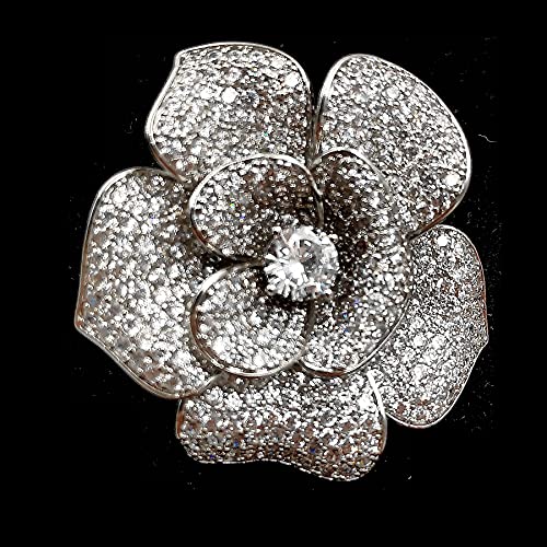 Image of Shiny Blossom Clear CZ White Flower Brooch Pin Women Wedding Bouquet Accessory