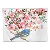 Rimego Hummingbird And Flowers Tapestry UV Reactive Tapestries Colorful Petal Wall Hanging Aesthetic