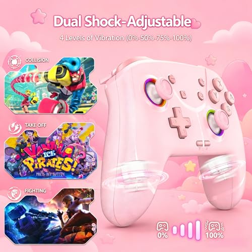 Image of Switch Controller, Wireless Pro Controller for Nintendo Switch 2 /Switch /Lite /OLED, Bluetooth controllers Compatible with iPhone /Mac /iPad /iOS /Android /Phone /PC /Steam and TV with Programming /RGB4 /Vibration / 3 Turbo Modes /6-Axis /Motion (Pink)