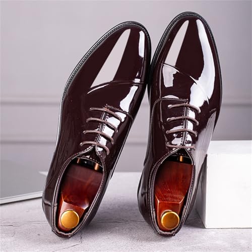 Image of Men's Trendy High Gloss Patent Leather Business Oxford Lightweight Derby Shoes Formal Lace Up Dress Shoes