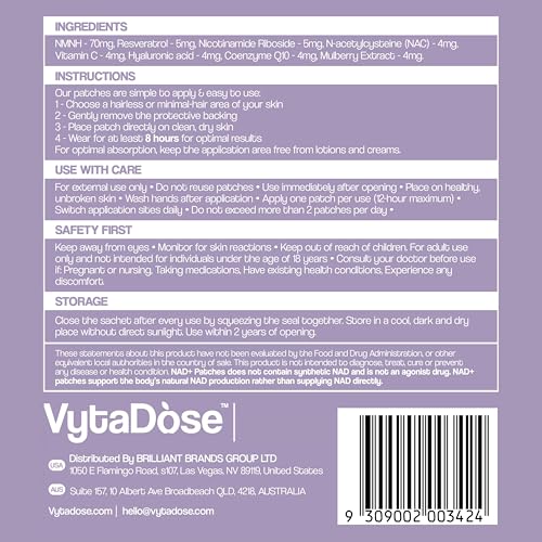 nad boost patches  anti-aging and wellness support  5x stronger formula  nmnh resveratrol hyaluronic acid vitamin c amp coq10 l premium 8-hour time-release patch for enhanced absorption